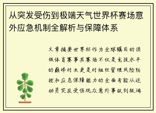 从突发受伤到极端天气世界杯赛场意外应急机制全解析与保障体系